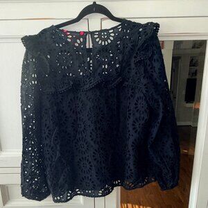 Lilly Pulitzer Caroline Long Sleeve Top Onyx Black Eyelet Blouse Top MEDIUM